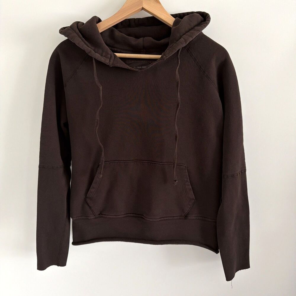 Nili Lotan Womens XS Janie Hoodie Brown Distressed Pullover Luxe Athleisure USA